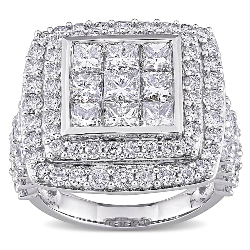 Miadora Signature Collection 14k White Gold 5ct TDW Diamond Cluster Double Halo Engagement Ring