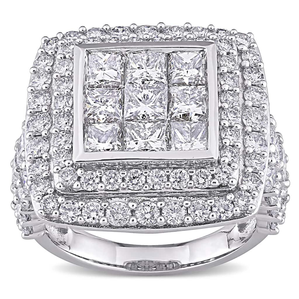 Miadora Signature Collection 14k White Gold 5ct TDW Diamond Cluster Double Halo Engagement Ring