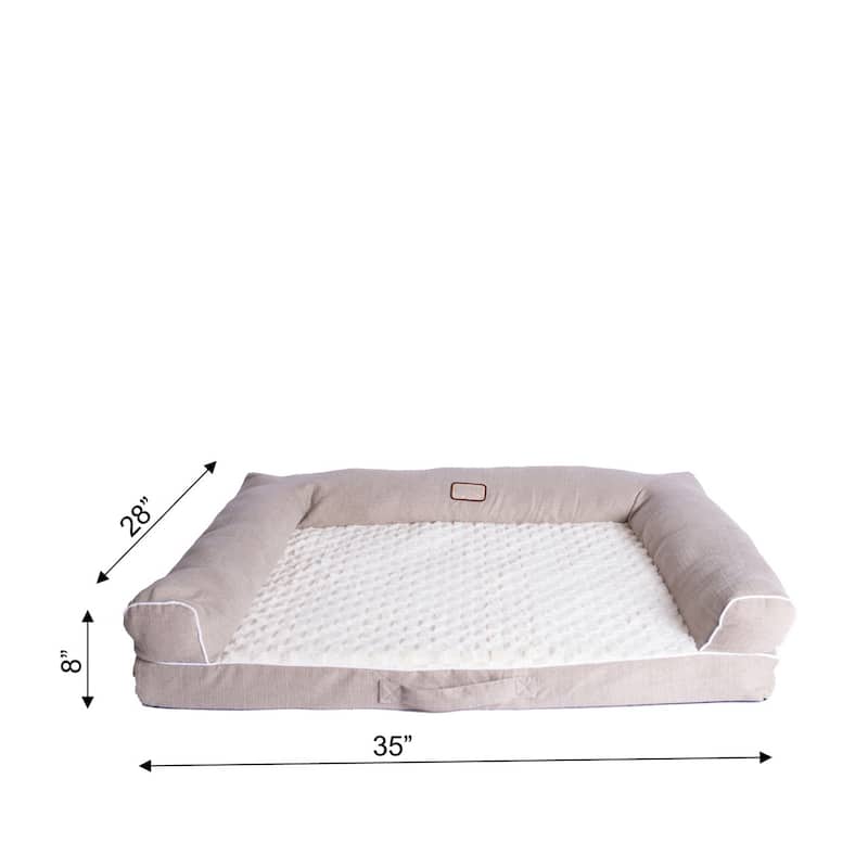Medium Bolstered Pet Bed Cushion With Memory Foam, Ivory and Beige - 35" x 28" x 8"
