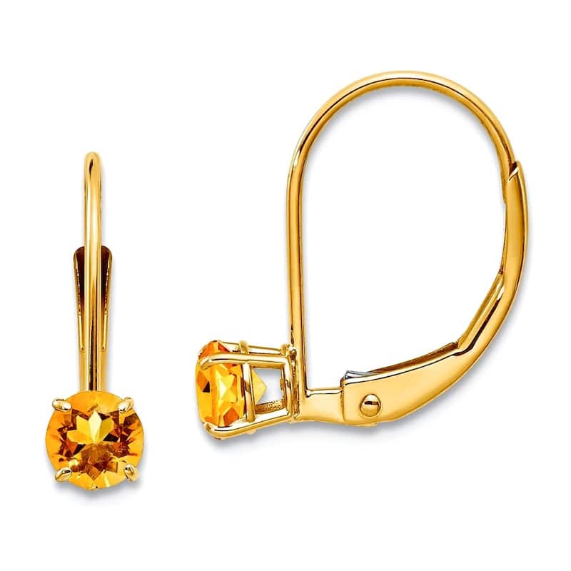 Curata 14k Yellow Gold 4mm Genuine Gemstone Birthstone Leverback Earrings - 13x4mm - Citrine