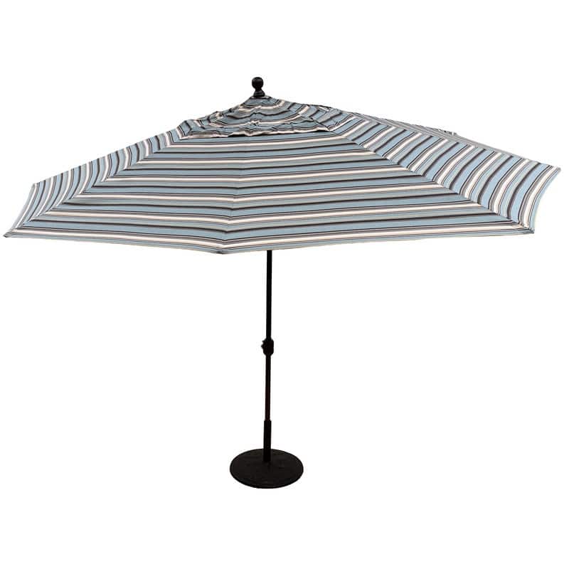 Closeout - Tropishade 8x11' Alum Bronze Umbrella, Sunbrella 8065 Carnegie Celeste