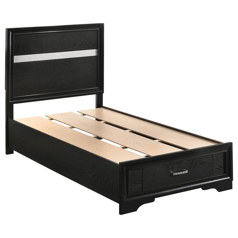 2-Drawer Storage Bed with Acrylic Glitter Panels, Mattress Ready Platform Bed, Elegant Footboard Storage