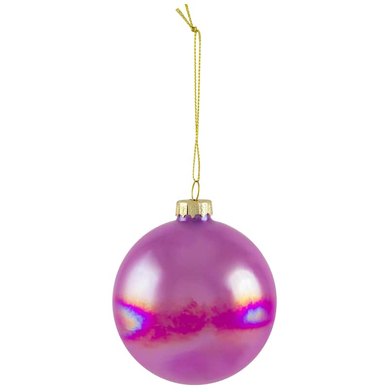 Shiny Glass Ball Christmas Ornaments - 3" (80mm) - Pink, Purple and Peach - 6ct
