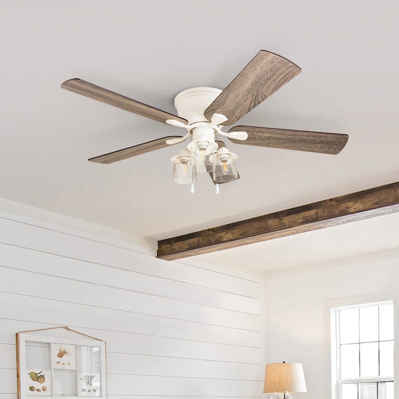 The Gray Barn Osborne 52-inch Coastal Indoor LED Ceiling Fan with Pull Chains 5 Reversible Blades - 52 - 52 - White - Hardwired