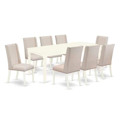 Asian Style 9-Piece Dining Set - Linen White Table & Parson Chairs - Solid Wood Frame Furniture - 78