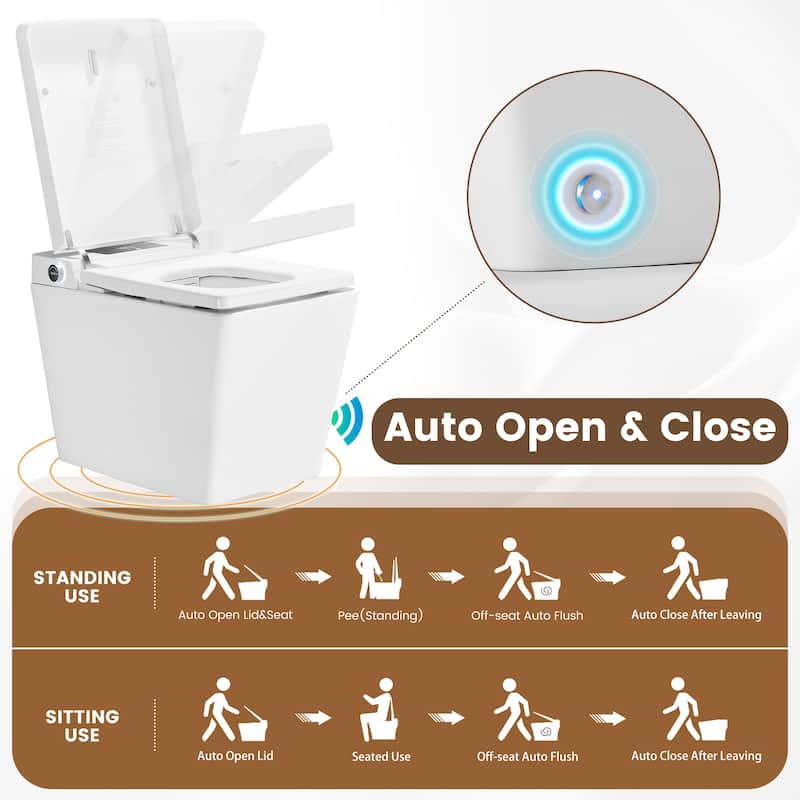 Elongated Smart Bidet Toilet with Foot Sensor, Auto Flush, LED Display, Heated Seat