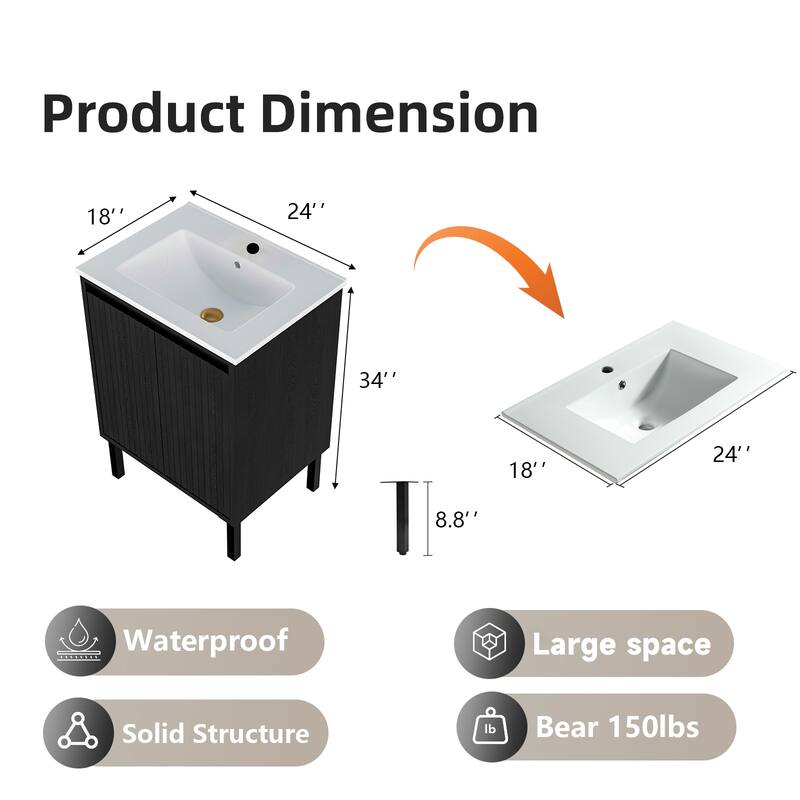 GDFStudio - Ari Modern Aesthetic Freestanding Bathroom Vanity with Ceramic Sink, Soft Close Drawers & Large Storage Spaces