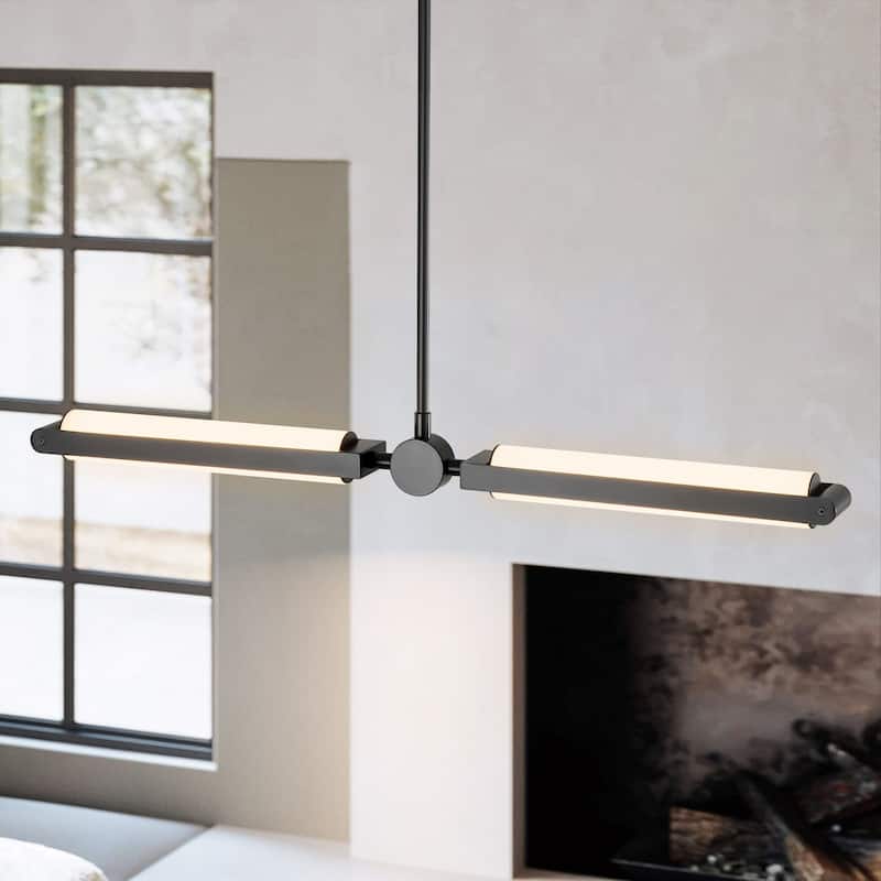 2-Light Modern Linear Dimmable Integrated LED 3000K Warm Light Kitchen Island Pendant Light - Black