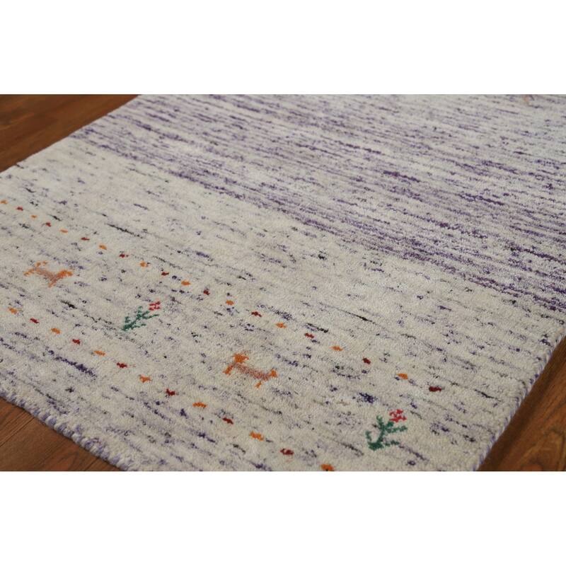 Tribal Gabbeh Indian Runner Rug Handmade Purple Wool Carpet - 2'4" x 9'6" - 2'4" x 9'6" - Purple