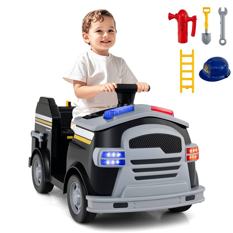 12V Kids Electric Ride On Car with Steering Wheel, Pedal, Music, Safety Belt and Toy Accessories - 19" × 34" × 20.5" - Black