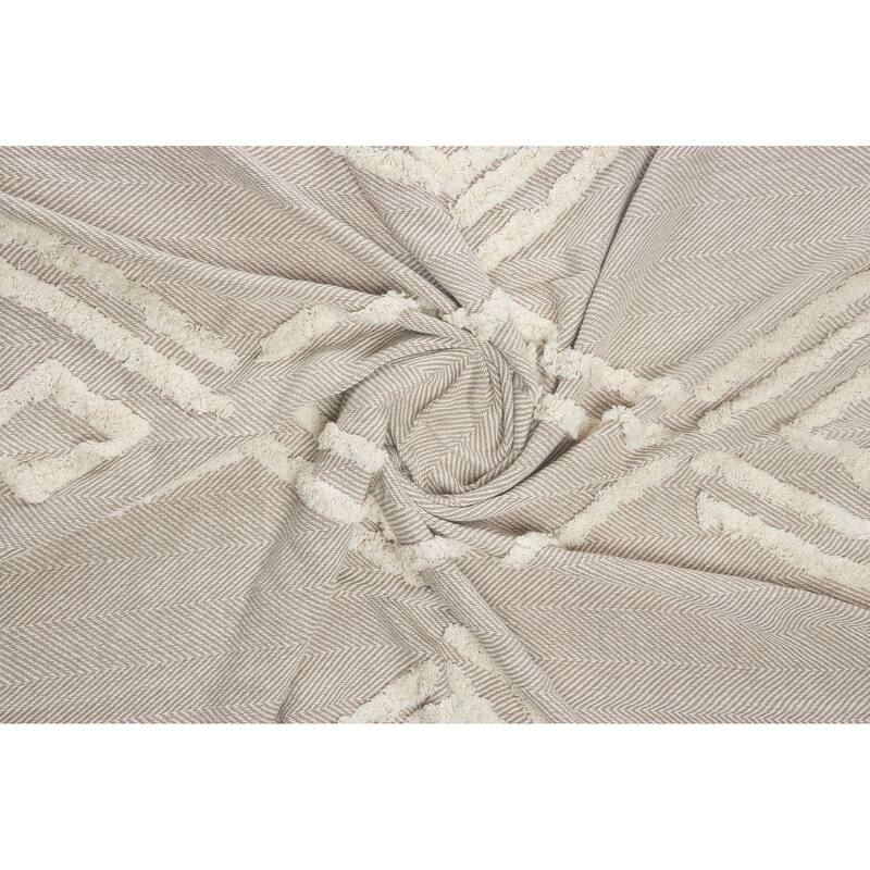 Sevita Tufted Geometric Beige and Cream Throw Blanket with Fringe