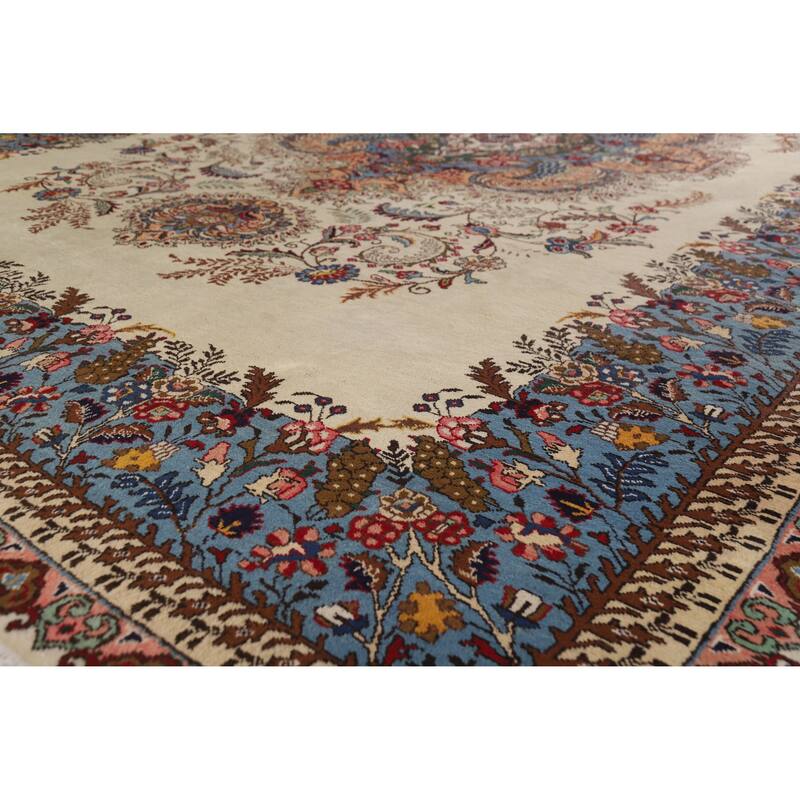 Hand Knotted Oriental 100% Wool Carpet Traditional Floral Beige & Ivories Tabriz Area Rug - 15' 2'' X 10' 1''