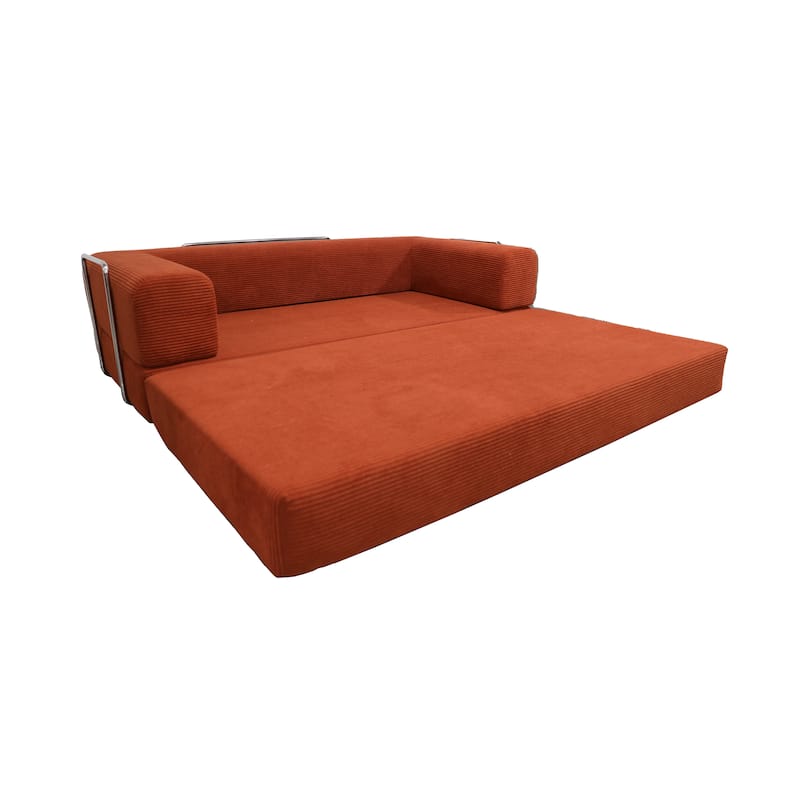 79" Tangerine Corduroy & Foam Double Sofa Bed with Soft Pillows