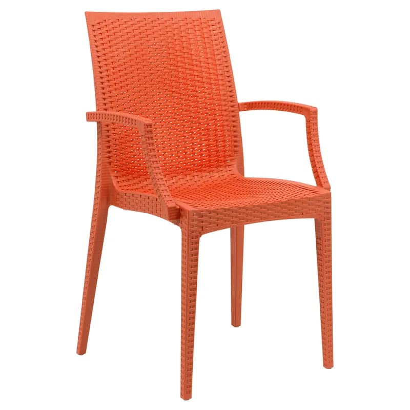 Mace Polypropylene Stackable Armrest Patio Dining Chair with Woven Design for Outdoor Dining Patio Indoor Gatherings - Orange