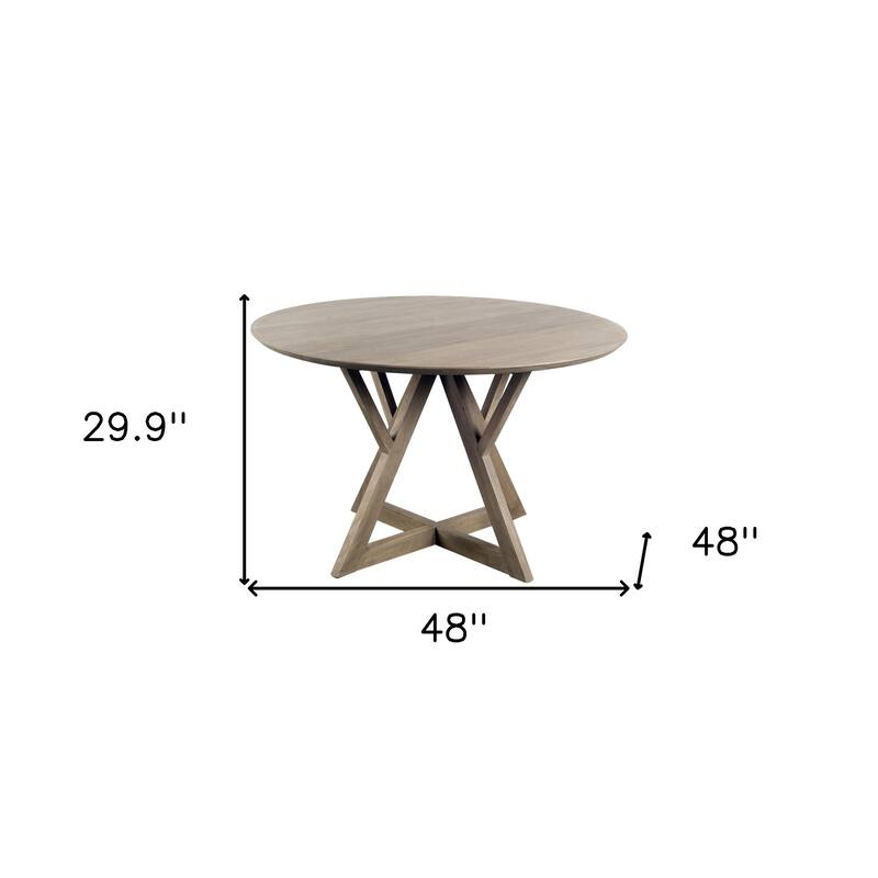 HomeRoots 48" Brown Rounded Solid Wood Pedestal Base Dining Table - 48.00 in. x 29.90 in. x 48.00 in.