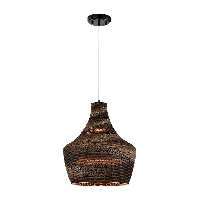 1-light Brown Natural Pendant Light With Nordic Style Corrugated Cardboard Shade