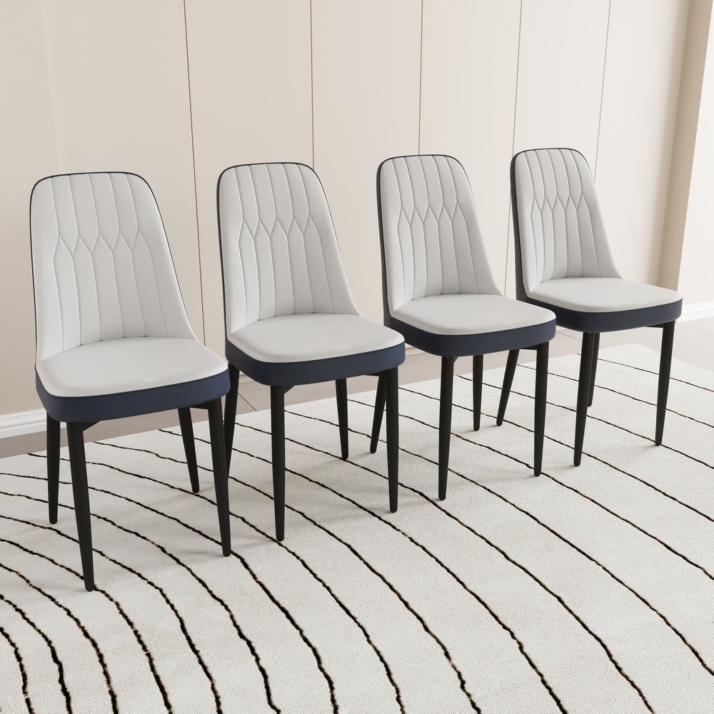 A set of 4 Dining Chair Modern Style Chair Made of High-Quality PU Leather Fabric w/ Thick Soft Cushions - Beige+Black