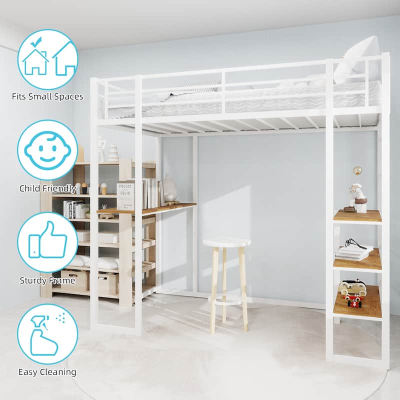 Iron frame bed with bed and table, children's and youth home bed with L-shaped desk, iron frame bed with railing and stairs