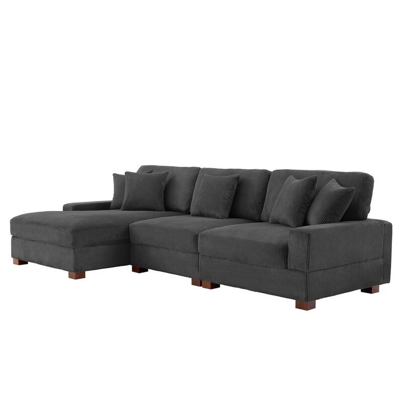 Upholstered Oversized Modular Sectional Sofa Set Corduroy Sleeper Sofa With Chaise - Grey-Left Facing - Left Facing