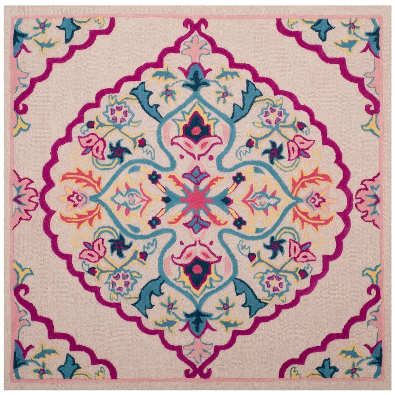 SAFAVIEH Handmade Bellagio Junie Medallion Wool Rug - 5' Square - Light Pink/Multi - Square