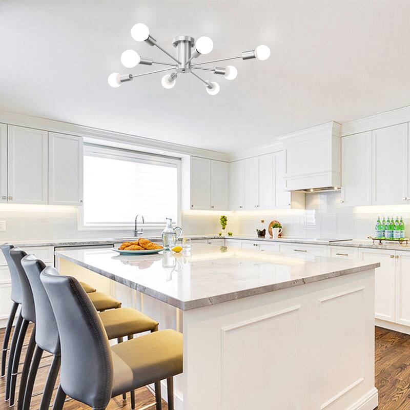 8-Light Modern Semi Flush Mount Sputnik Ceiling Light for Kitchen Bedroom Dining Room