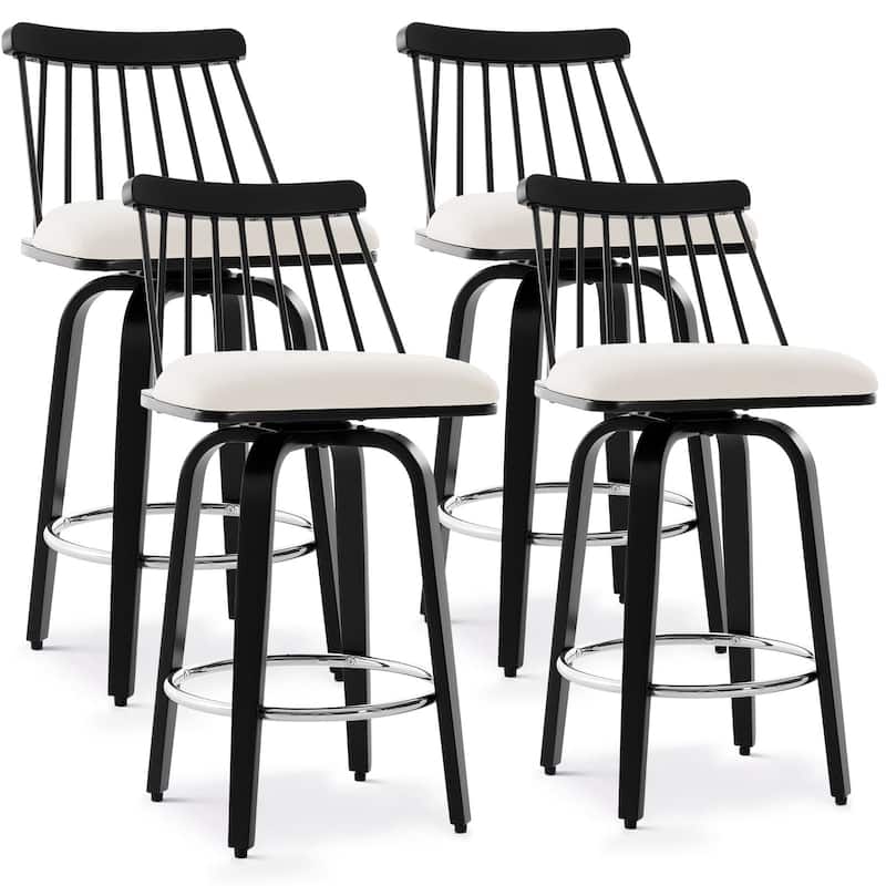 Mid-century Spindle Back Swivel Counter Height Bar Stools - 37.2"H x 18.9"W x 18.9"D