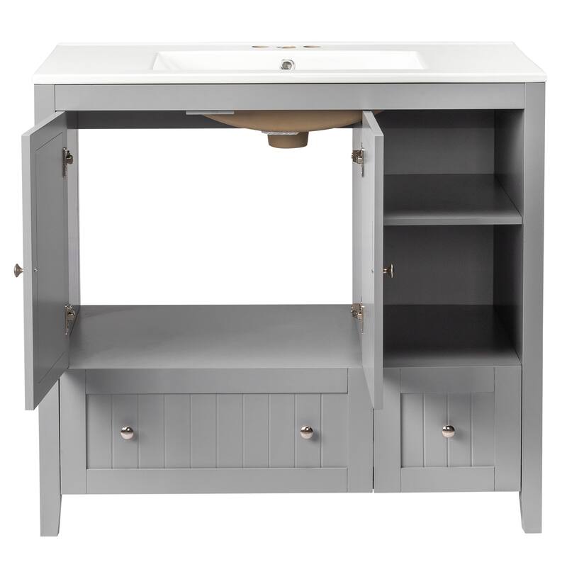 Modern Lacquered Bathroom Organizer Cabinet with Two Drawers and Dual Doors for Storage - 35.82”(H) x 18.11(W) x 32.28 (D)