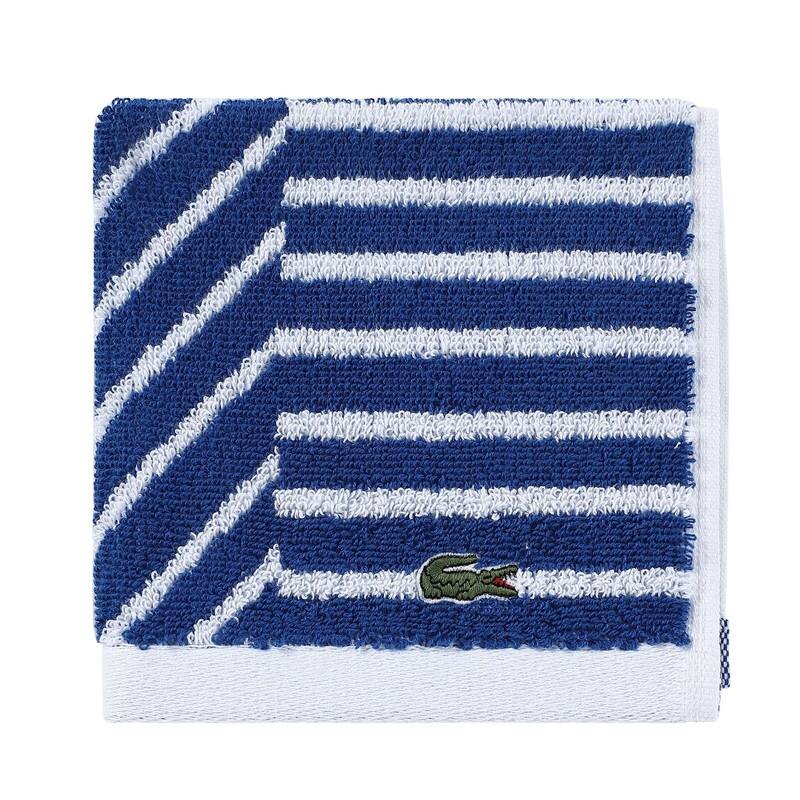 Lacoste Guethary Stripe Cotton Bath Towel, Hand Towel, and Wash Cloth - Surf Blue - Wash Cloth