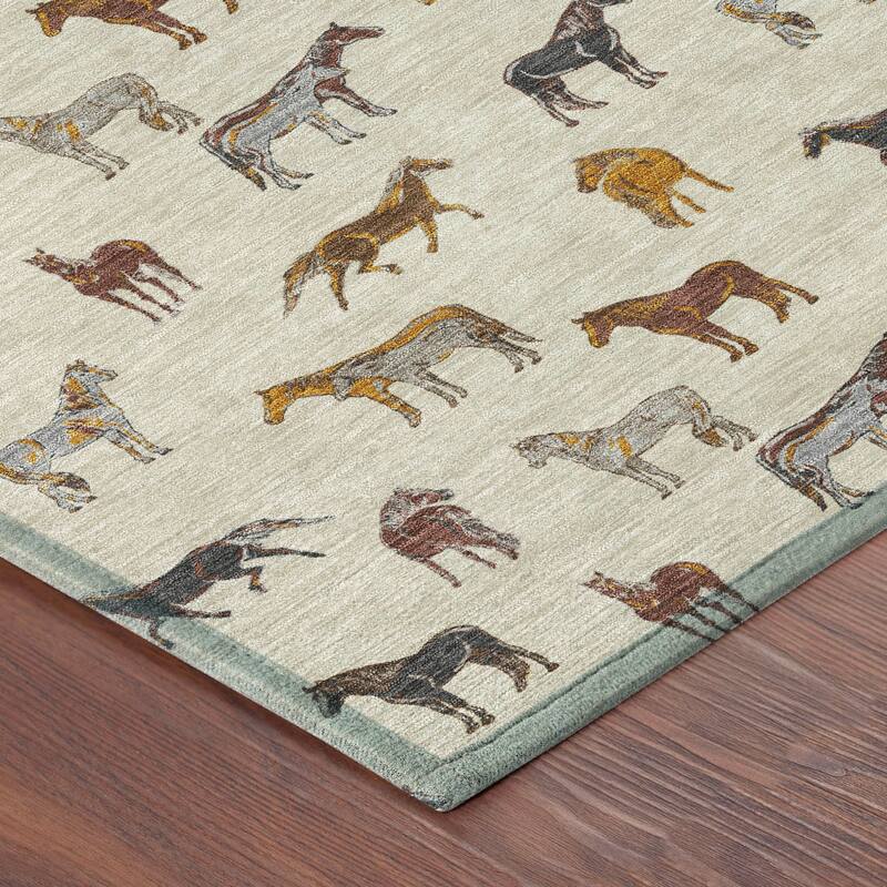Machine Washable Indoor/ Outdoor Horses Chantille Rug