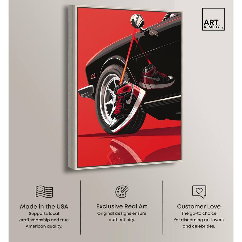 Red Bold Sneaker and Car Canvas by Art Remedy