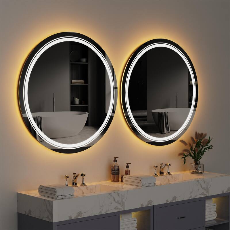 RGB LED Bathroom Mirror Anti Fog Dimmable Dual Lighting Touch Memory
