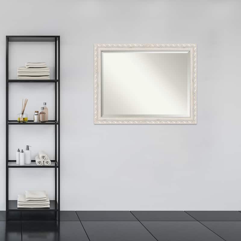 Opera Off White Beveled Wood Framed Bathroom Vanity Wall Mirror - Opera Off White