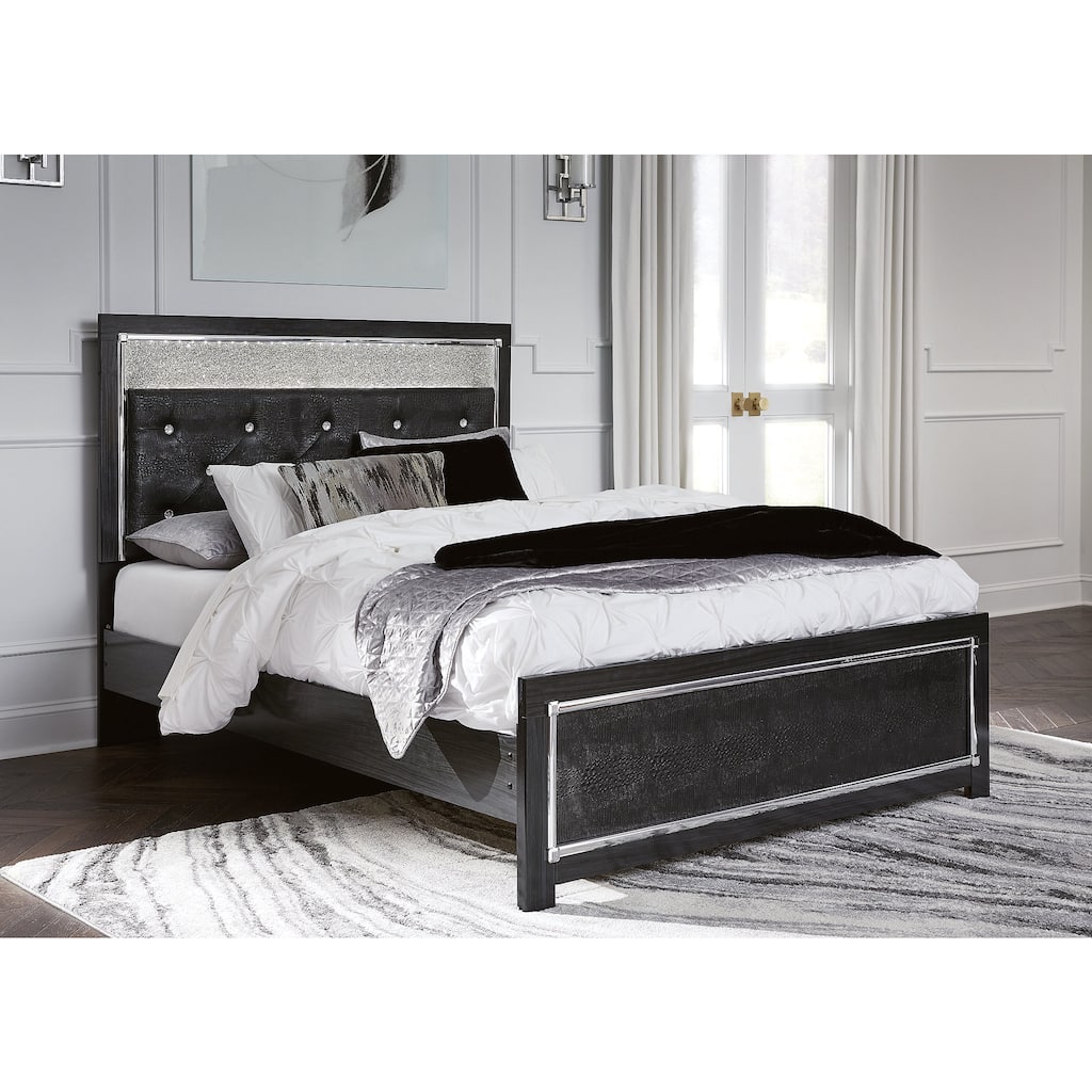 Signature Design by Ashley Kaydell Black/Silver Upholstered Panel Platform Bed