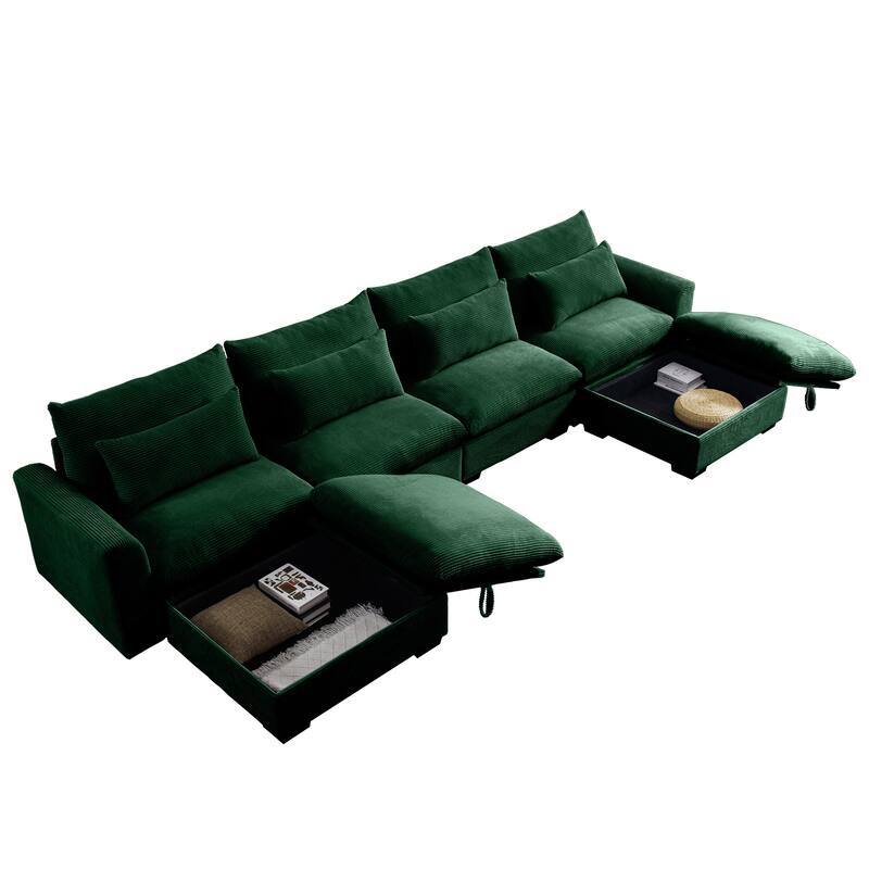 Big Deep Seat U-Shaped Corduroy Sectional Couches for Living Room