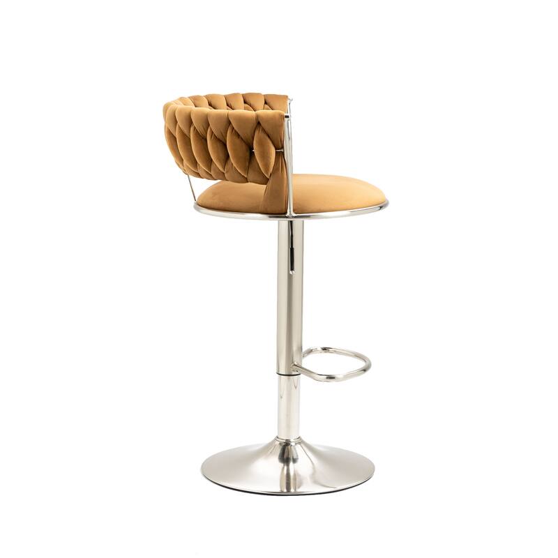 Velvet Swivel Adjustable Height Bar Stools With Sliver Footrest(set of 2)