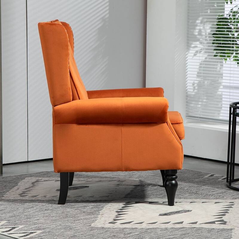 Transitional Wingback Accent Chair Armchair with Sturdy Wood Legs