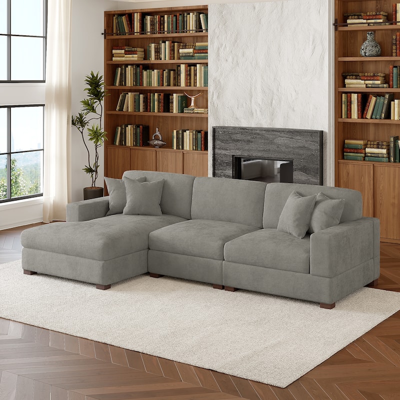 Modern Oversized Chenille Modular Sectional Sofa With Chaise - Grey/3 Piece - Left Facing
