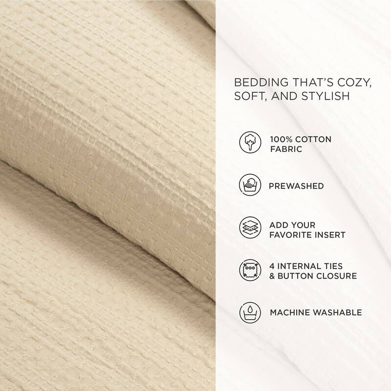 Lush Decor Haniya Solid Waffle Woven Cotton Textured Duvet Cover 3 Pieces Set