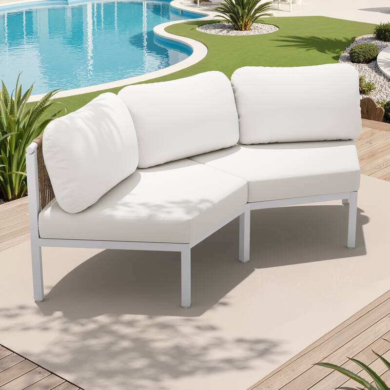 Outdoor Half Moon Curved Sofa Rattan Sectional Sofa Patio Outdoor Conversation Sets - 2-seater - Beige