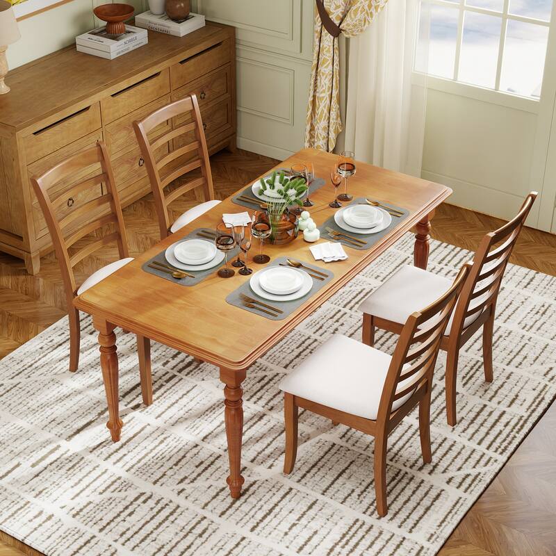 Beige Rubber Wood Kitchen Chairs Set of 2 with Slat Back and Cushioned Seats - 17.5" x 22" x 38"