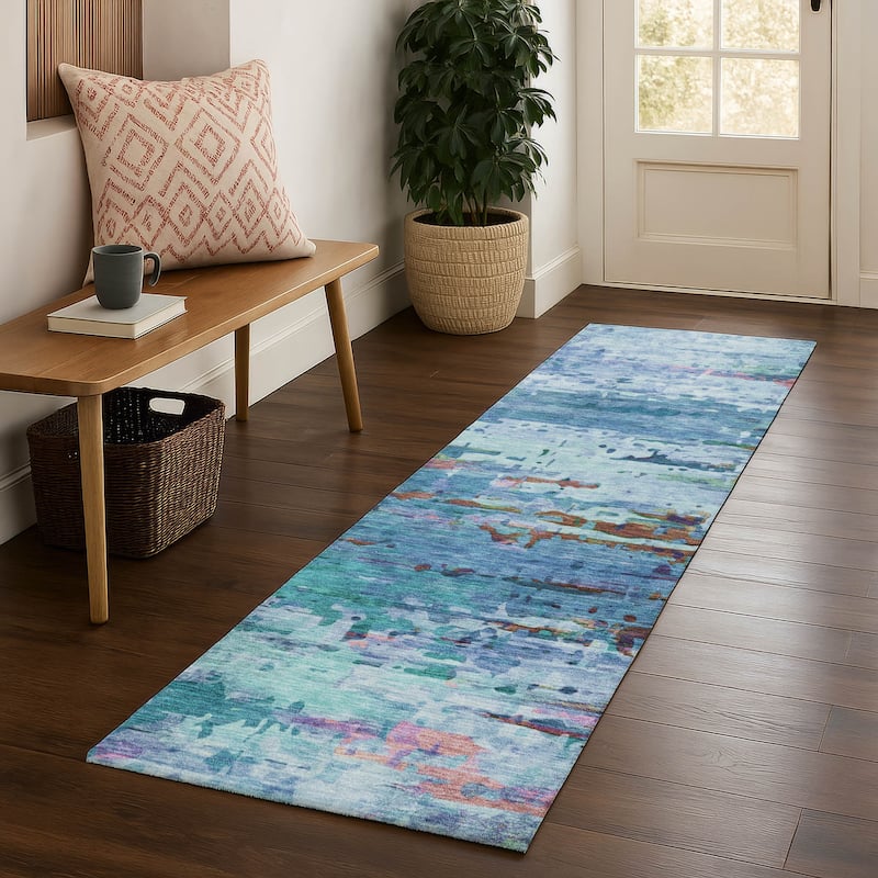 Premium Washable Super Soft Abstract Ombre Mayfield Rug - Blue - 2'3" x 7'6"