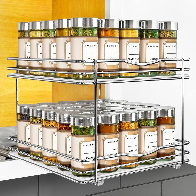 LYNK PROFESSIONAL® Pull Out Spice Rack Organizer for Cabinet - 10-1/4 inch Wide - Lifetime Limited Warranty - 2 Tier, Chrome