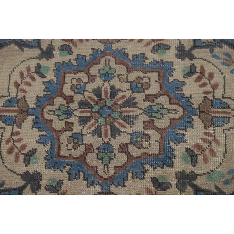 Floral Medallion Tabriz Persian Area Rug Beige Handmade Wool Carpet - 9'7"x 12'9"