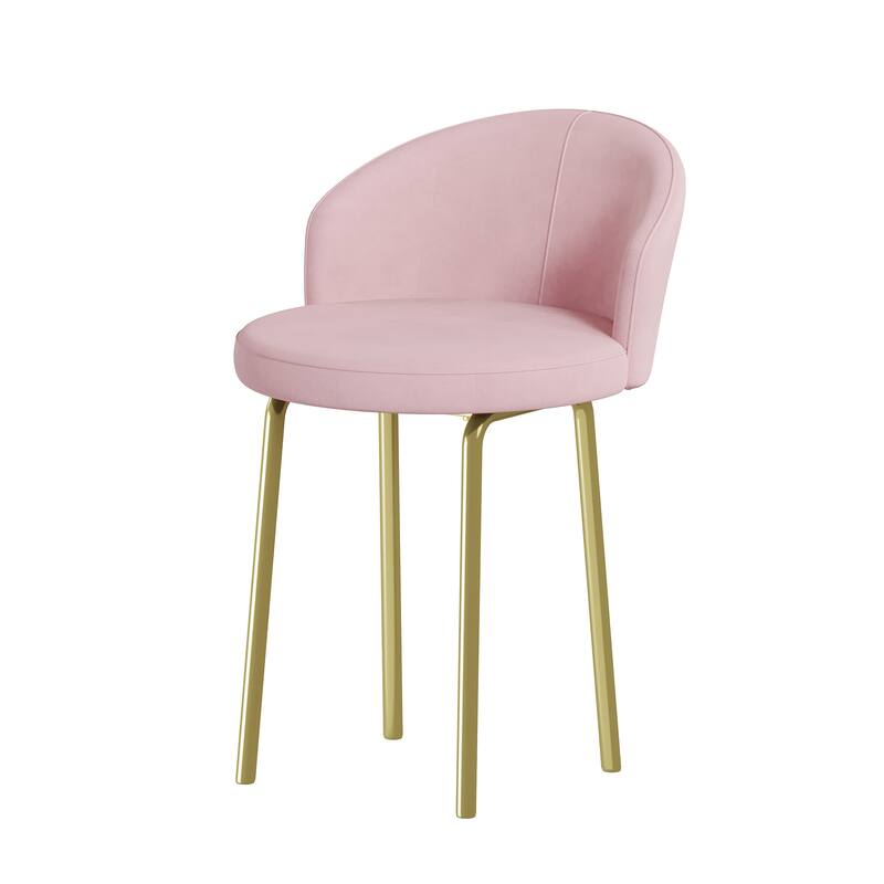 Velvet Upholstered Makeup Vanity Desk with 5 Storage Drawers, Marble-Look Sticker Top Dressing Table and Padded Makeup Chair Set