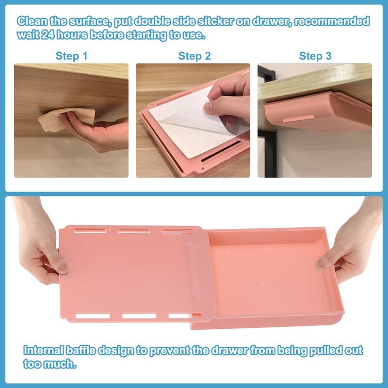 Self-Adhesive Under Desk Drawer for Standing Desk Office, Large - 10.04 x 7.87 x 1.65 inches