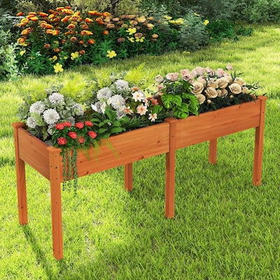 Elevated Wood Planter Box w/Divider Panel Raised Garden Bed w/Legs