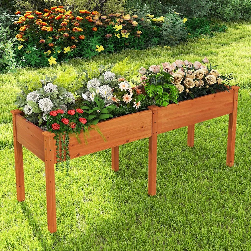Elevated Wood Planter Box w/Divider Panel Raised Garden Bed w/Legs
