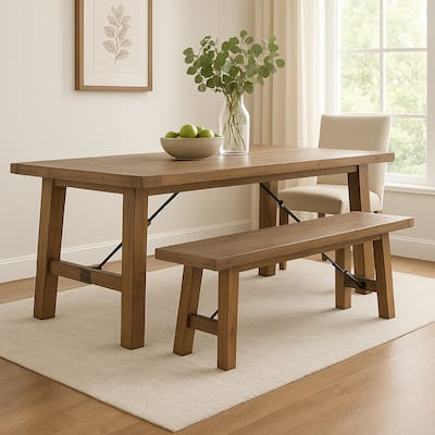 Yael Bench, 72 Inch Light Brown Mindi and Mahogany, Turnbuckle Accents