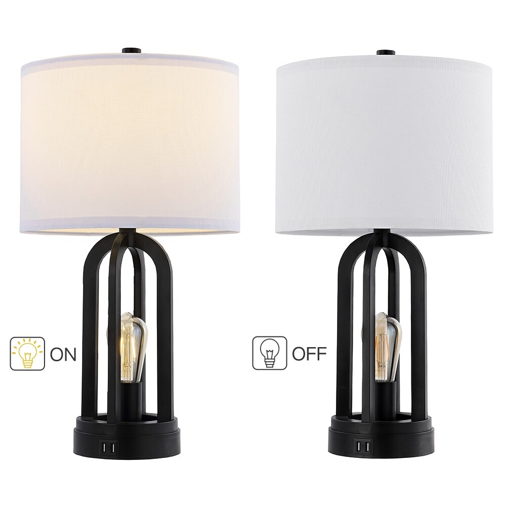 Black Table Lamp with USB Port and Nightlight LED Bulbs Included