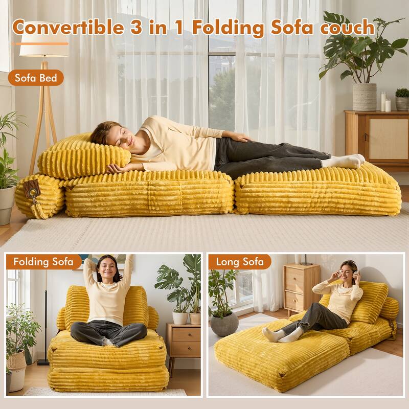 HOOOWOOO Modern Upholstery Fabric Folding Sofa Couch